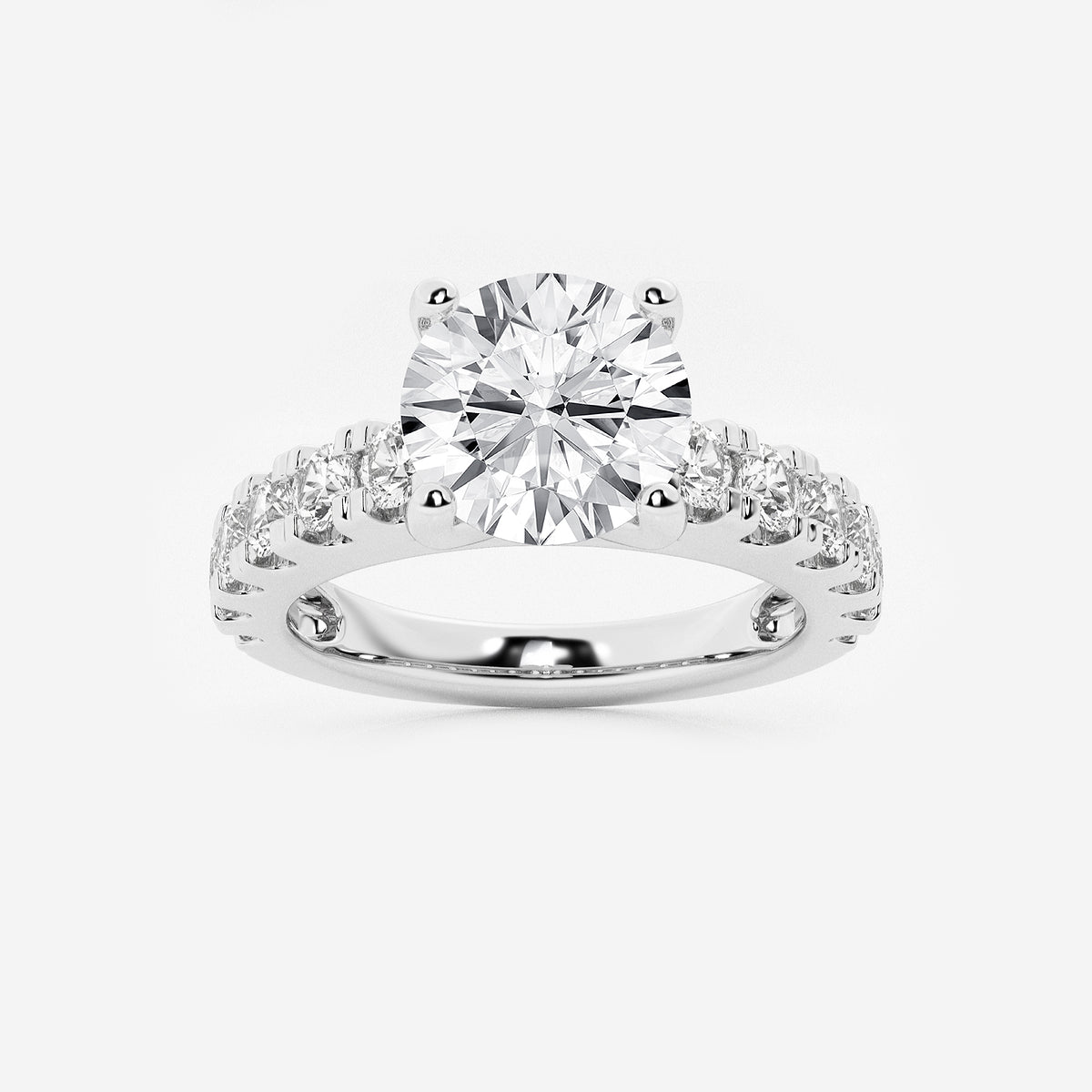 Julia Round Diamond Split Prong Side Stone Engagement Ring in 14K White Gold - 3 CTW
