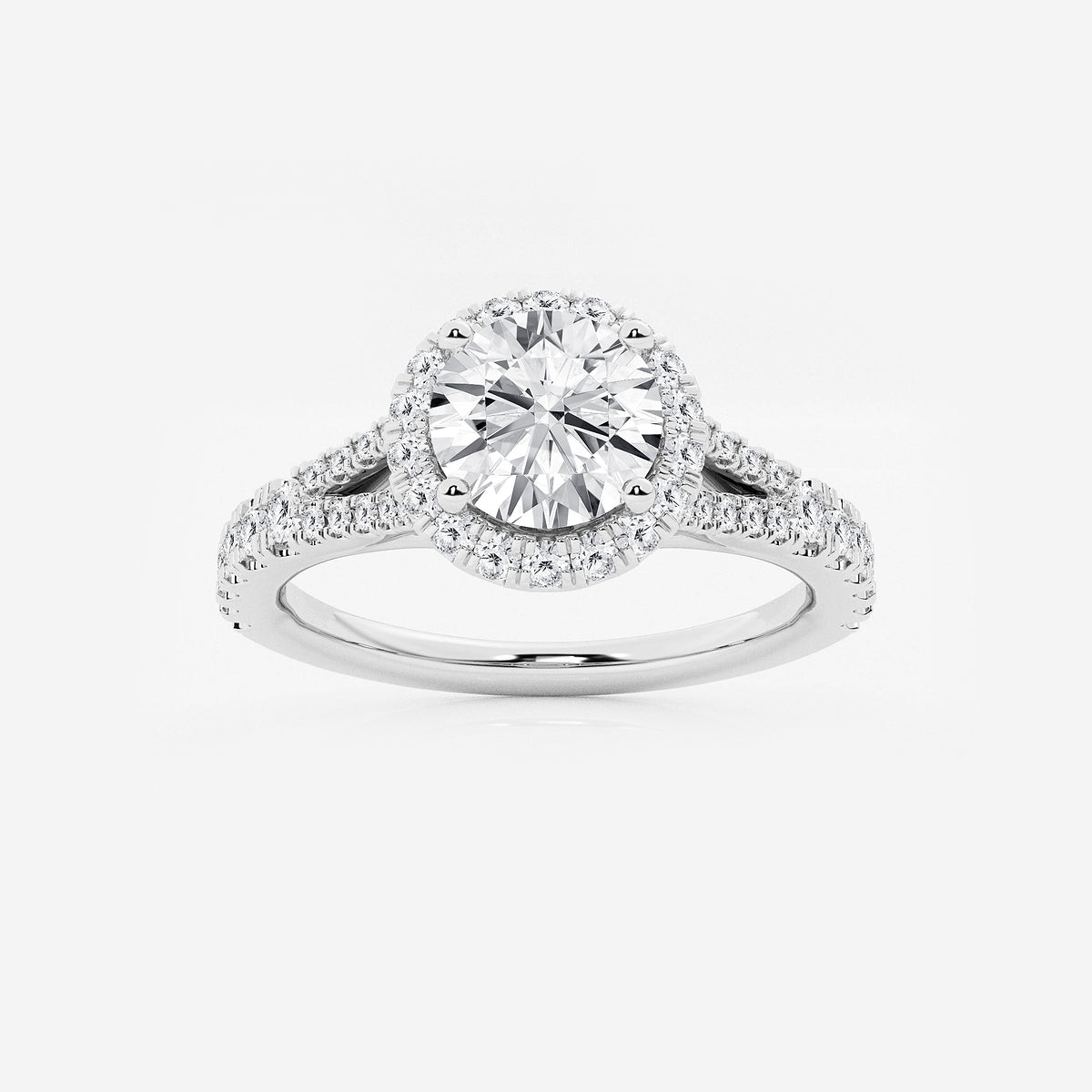 Nirvana Round Diamond Split Shank Halo Engagement Ring in 14K White Gold - 1.5 CTW