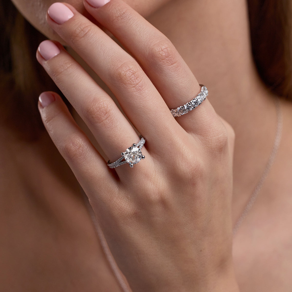 Nirvana Round Diamond Split Shank Engagement Ring in 14K White Gold - 2.33 CTW