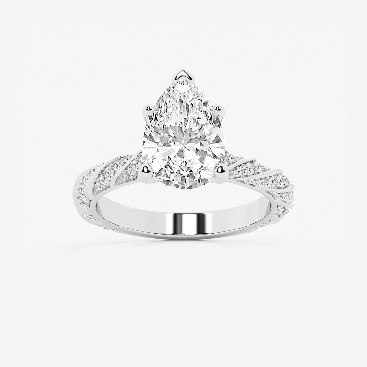 Jane Pear Diamond Ribbon Engagement Ring in 14K White Gold - 3.44 CTW