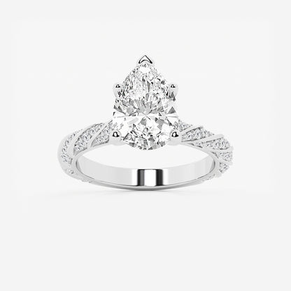 Jane Pear Diamond Ribbon Engagement Ring in 14K White Gold - 3.44 CTW