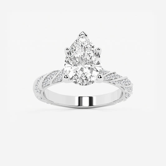 Jane Pear Diamond Ribbon Engagement Ring in 14K White Gold - 3.44 CTW
