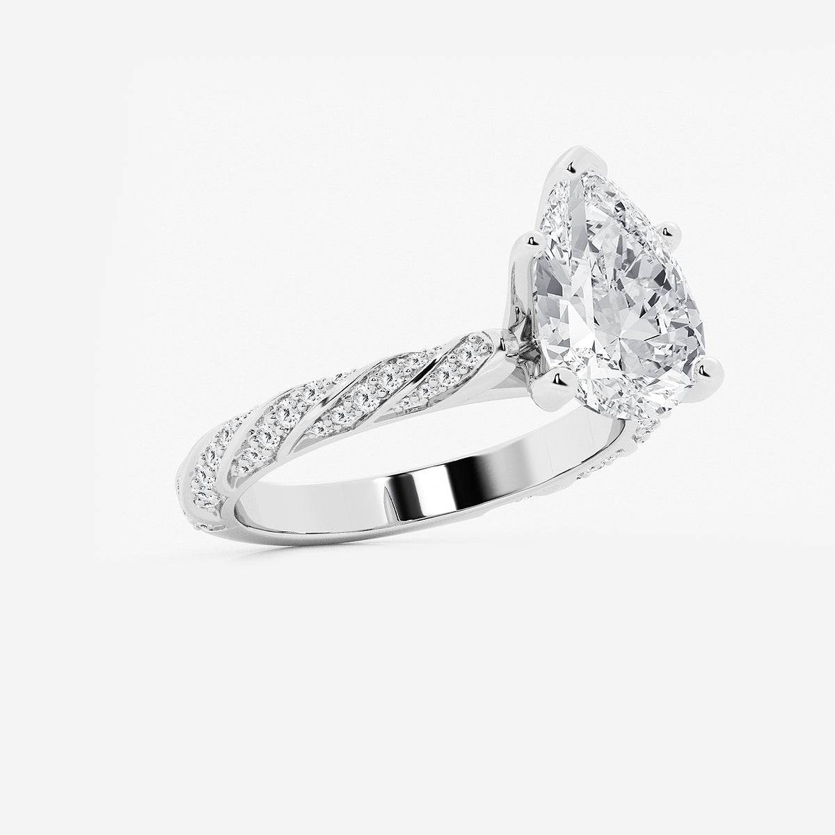 Jane Pear Diamond Ribbon Engagement Ring in 14K White Gold - 3.44 CTW