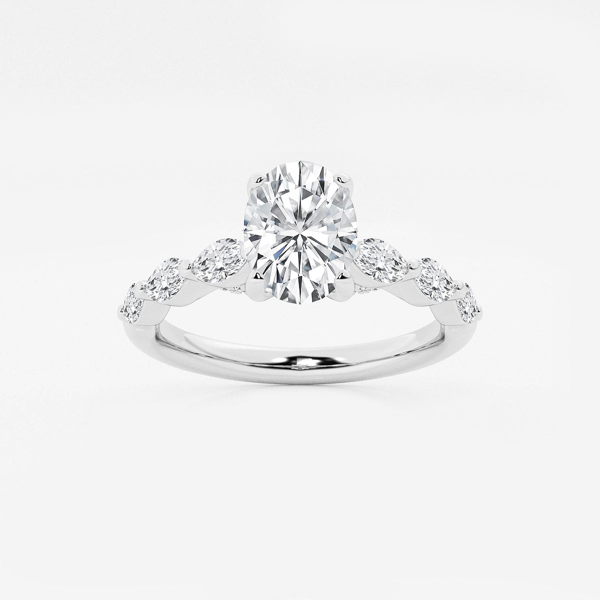 Kendall Oval Diamond Ring with Floating Marquise Accents in 14K White Gold - 1.4 CTW