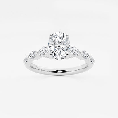Kendall Oval Diamond Ring with Floating Marquise Accents in 14K White Gold - 1.4 CTW