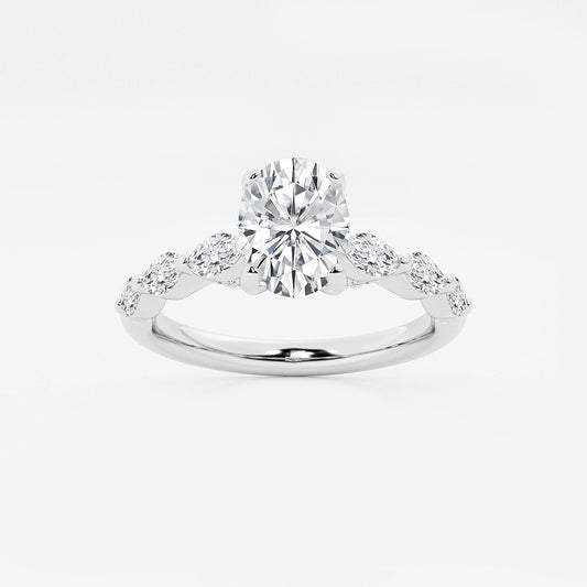 Kendall Oval Diamond Ring with Floating Marquise Accents in 14K White Gold - 1.4 CTW