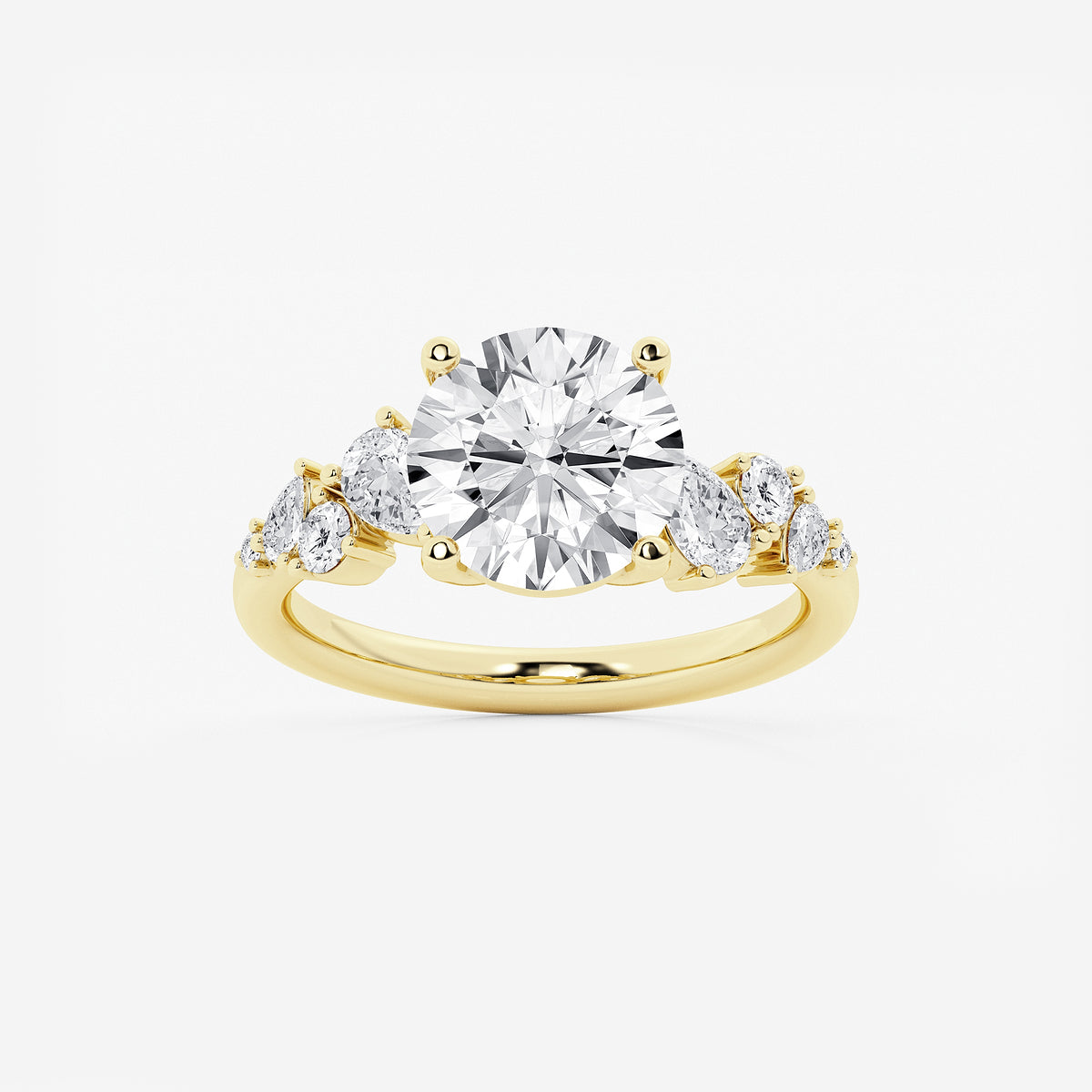 Nina Round Diamond Side Stone Engagement Ring in 14K Yellow Gold - 3.5 CTW