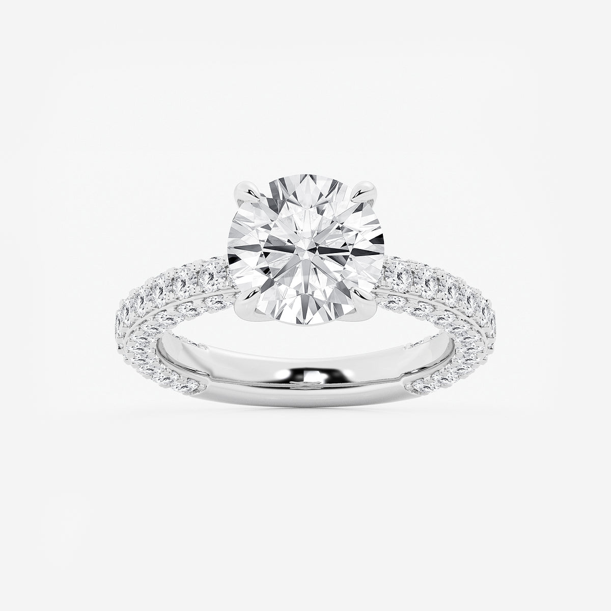 Kiera Round Diamond Profile Side Stone Engagement Ring in 14K White Gold - 4.5 CTW