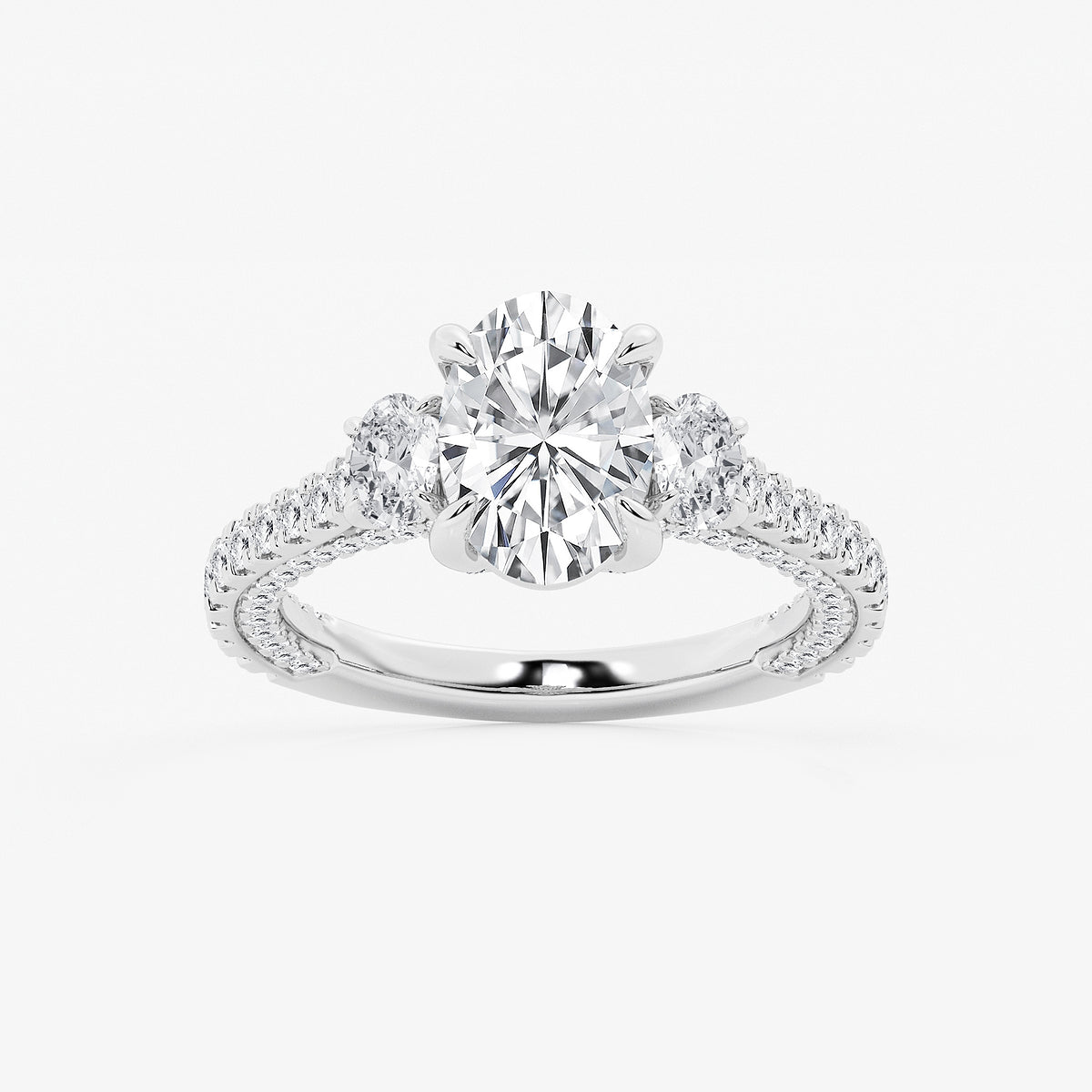 Hyacinth Oval Diamond Three Stone Ring in 14K White Gold - 4.5 CTW