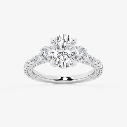 Hyacinth Oval Diamond Three Stone Ring in 14K White Gold - 4.5 CTW
