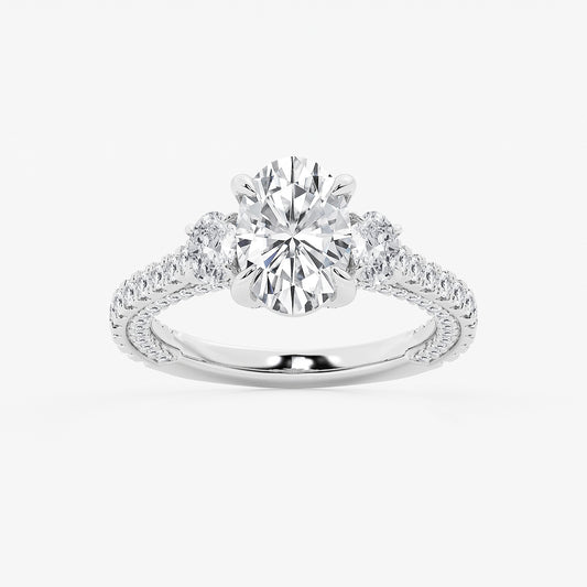 Hyacinth Oval Diamond Three Stone Ring in 14K White Gold - 4.5 CTW