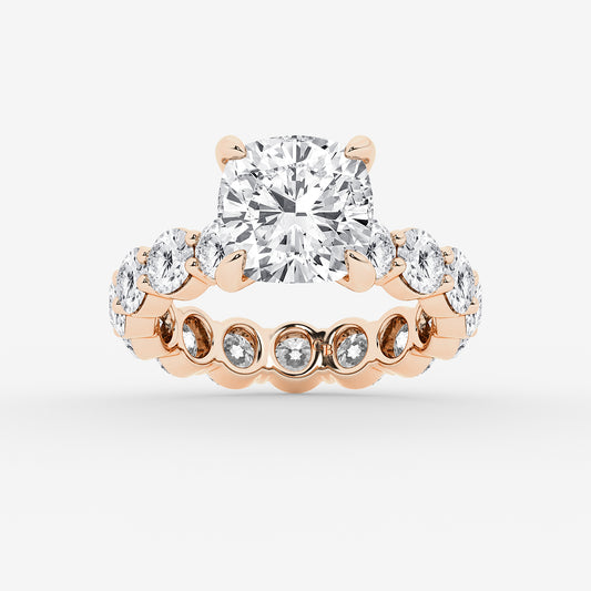 Yena Cushion Diamond Solitaire Eternity Engagement Ring in 14K Rose Gold - 6.75 CTW