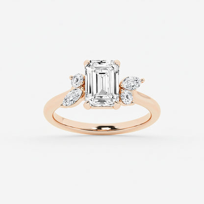 Anthem Emerald Diamond Floral Side Stone Ring