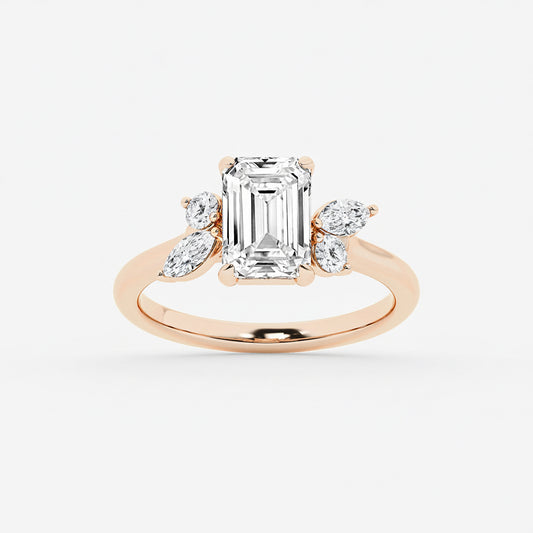 Anthem Emerald Diamond Floral Side Stone Ring