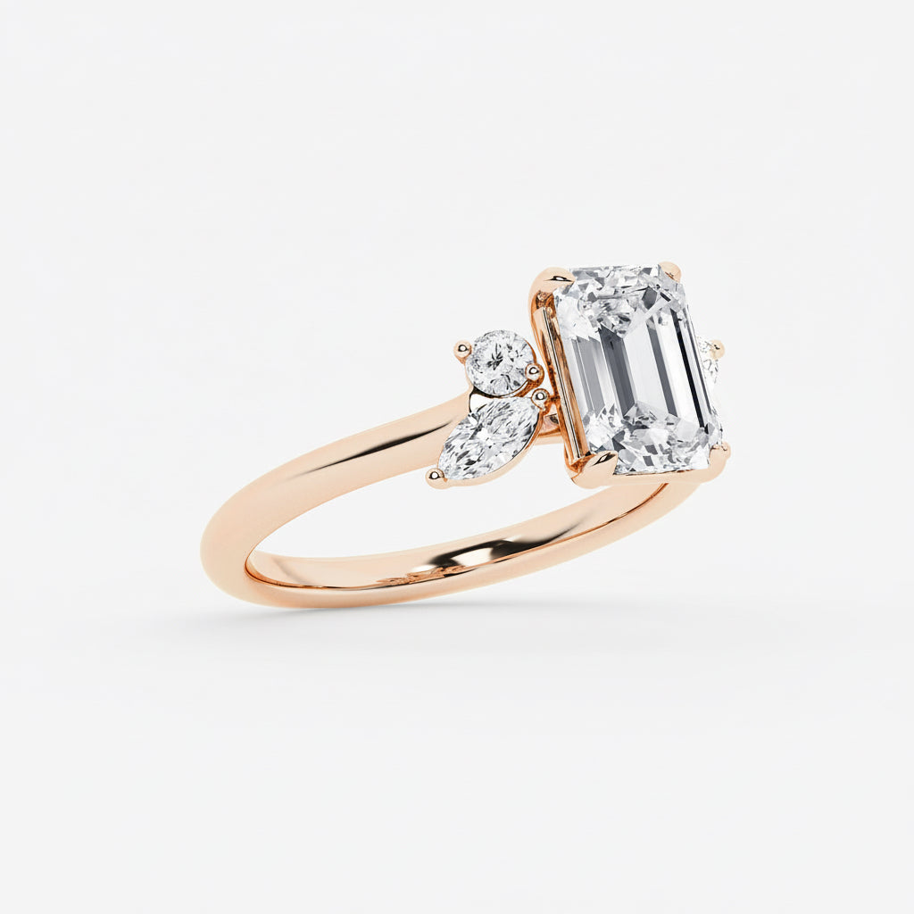 Anthem Emerald Diamond Floral Side Stone Ring