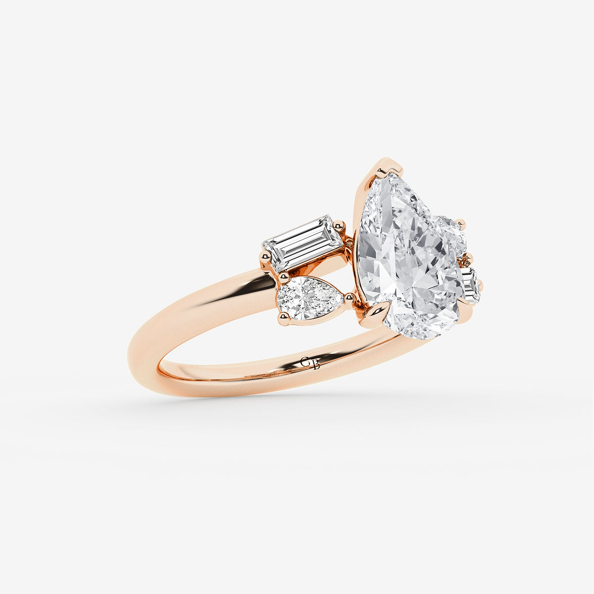 Miranda Pear Diamond with Pear & Baguette Side Stones in 14K Rose Gold - 2.5 CTW
