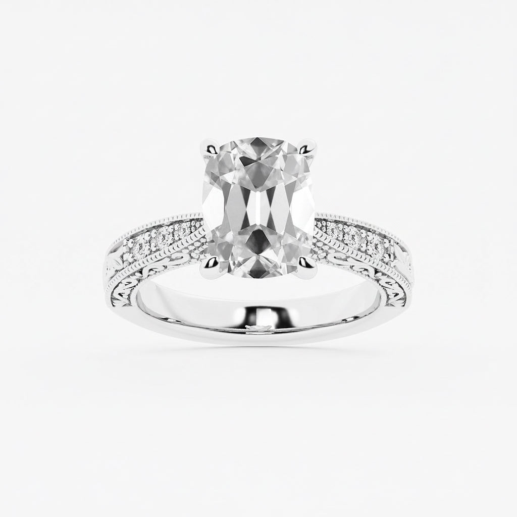 Wilhelmina Elongated Cushion Diamond Vintage Side Stone Ring