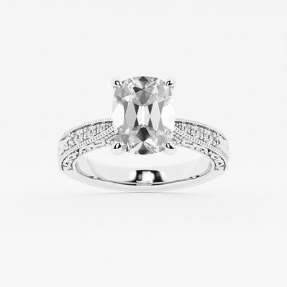 Wilhelmina Elongated Cushion Diamond Vintage Side Stone Ring