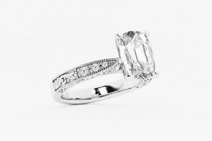 Wilhelmina Elongated Cushion Diamond Vintage Side Stone Ring