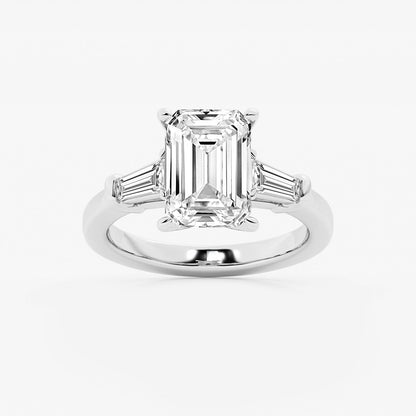 Gaia Emerald Diamond Three Stone Ring with Baguette Sides in Platinum - 4.75 CTW