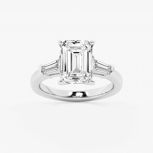 Gaia Emerald Diamond Three Stone Ring with Baguette Sides in Platinum - 4.75 CTW