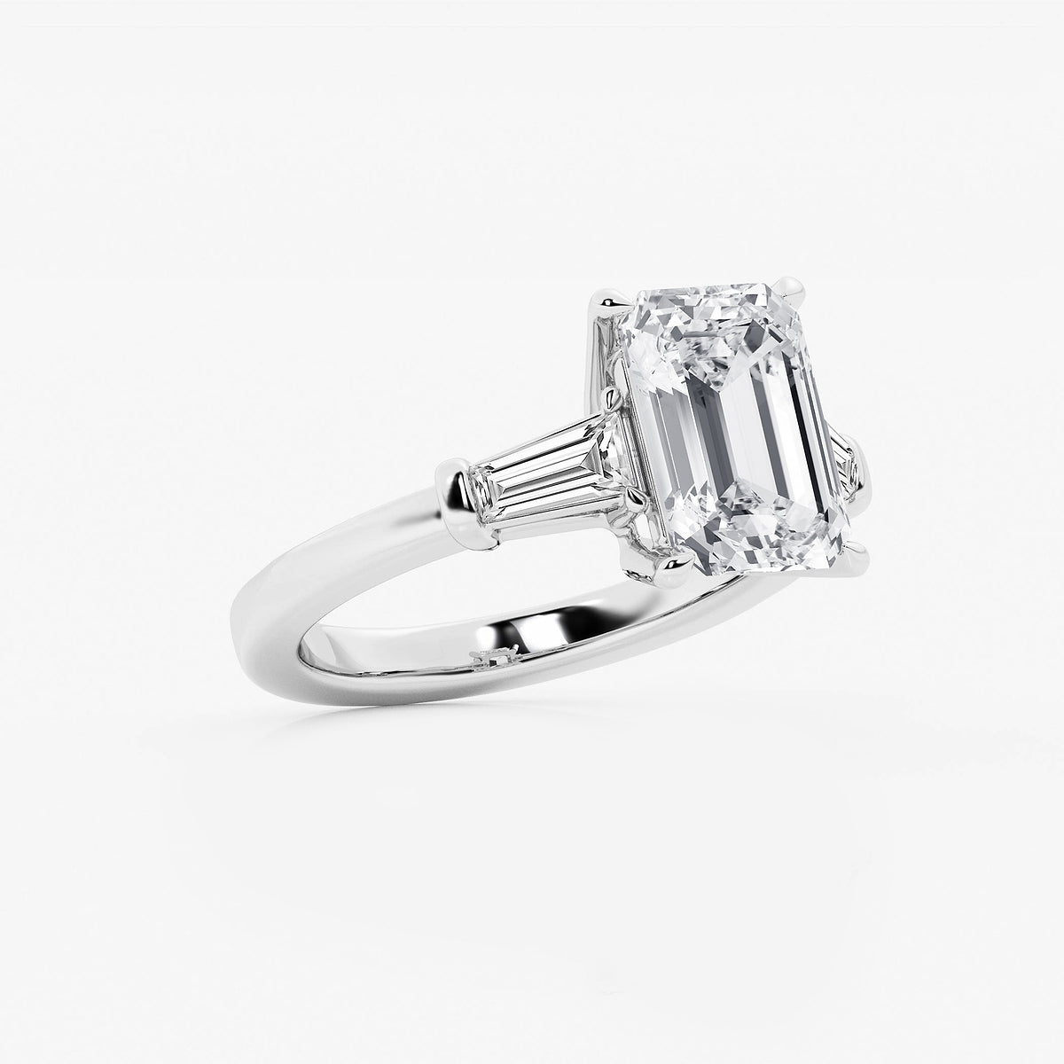 Gaia Emerald Diamond Three Stone Ring with Baguette Sides in Platinum - 4.75 CTW