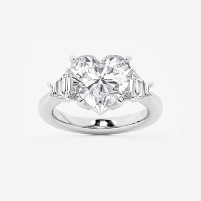 Diamond ring with a heart-shaped center stone on a white background