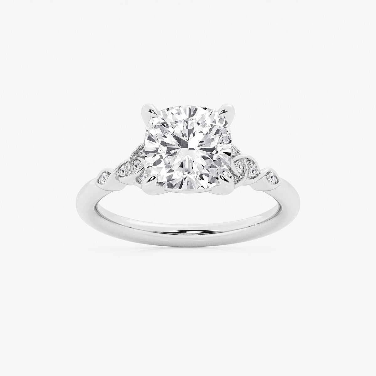 Hazel Cushion Diamond Celtic Knot Side Stone Ring in 14K White Gold - 3.05 CTW