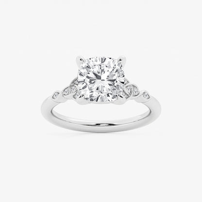 Hazel Cushion Diamond Celtic Knot Side Stone Ring in 14K White Gold - 3.05 CTW