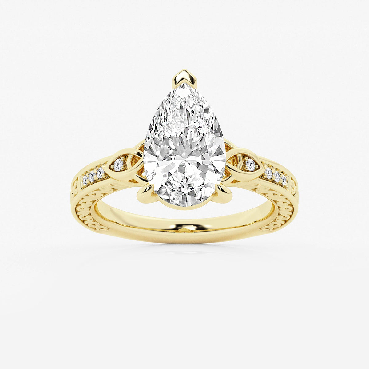 Julian Pear Diamond Celtic Side Stone Ring in 14K Yellow Gold - 3.05 CTW