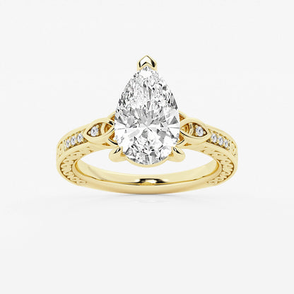 Julian Pear Diamond Celtic Side Stone Ring in 14K Yellow Gold - 3.05 CTW