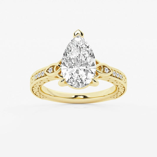 Julian Pear Diamond Celtic Side Stone Ring in 14K Yellow Gold - 3.05 CTW