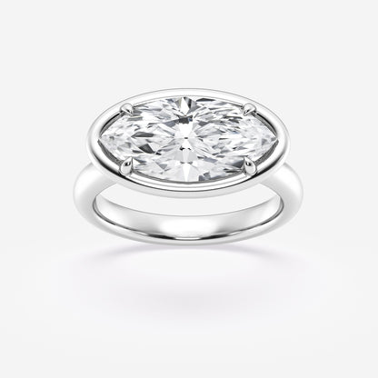 Silver ring with a large diamond on a white background