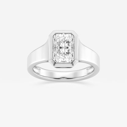 Silver ring with a rectangular diamond on a white background