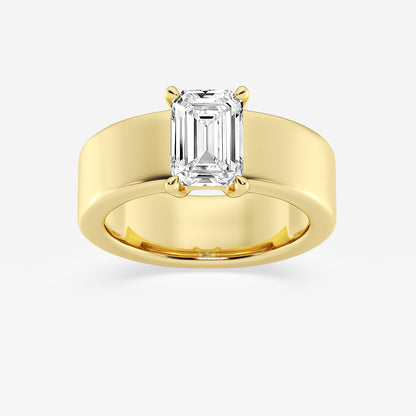 Gold ring with a large diamond on a white background