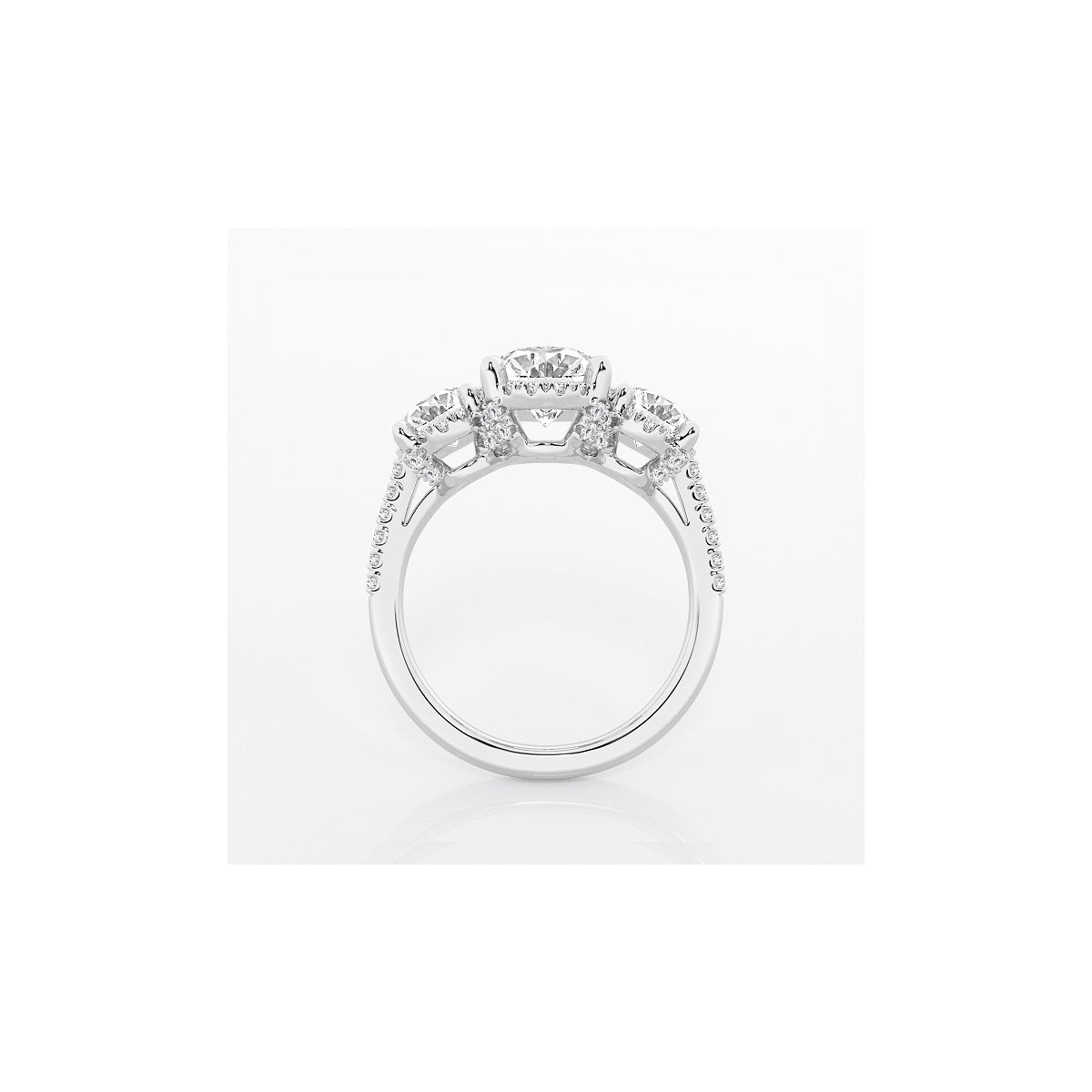 Hera Oval Diamond Shadow Halo Three Stone Ring in 14K White Gold - 3.875 CTW