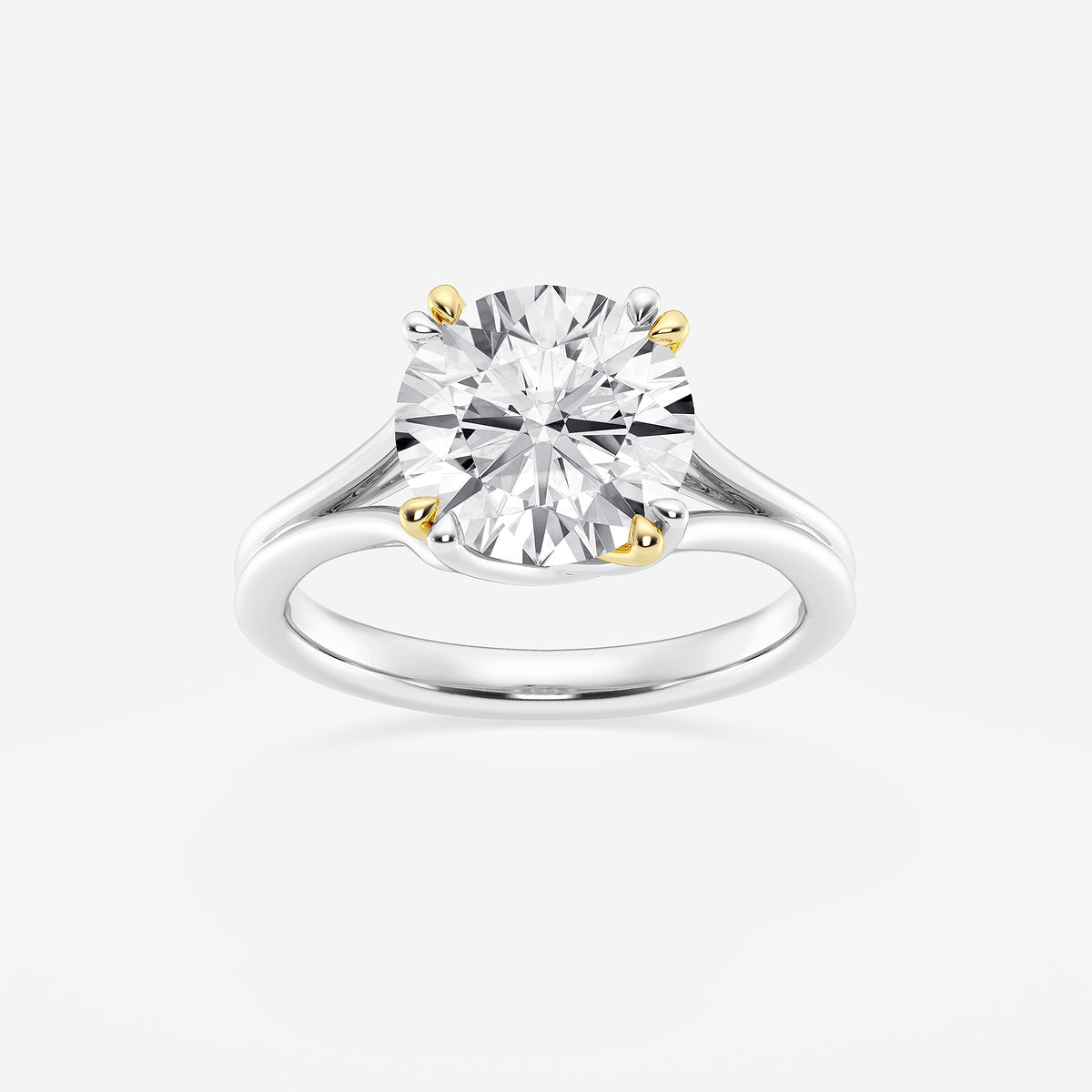 Glimmer Round Diamond Two-Tone Double Prong Hidden Halo Ring in 14K Gold - 3 CTW