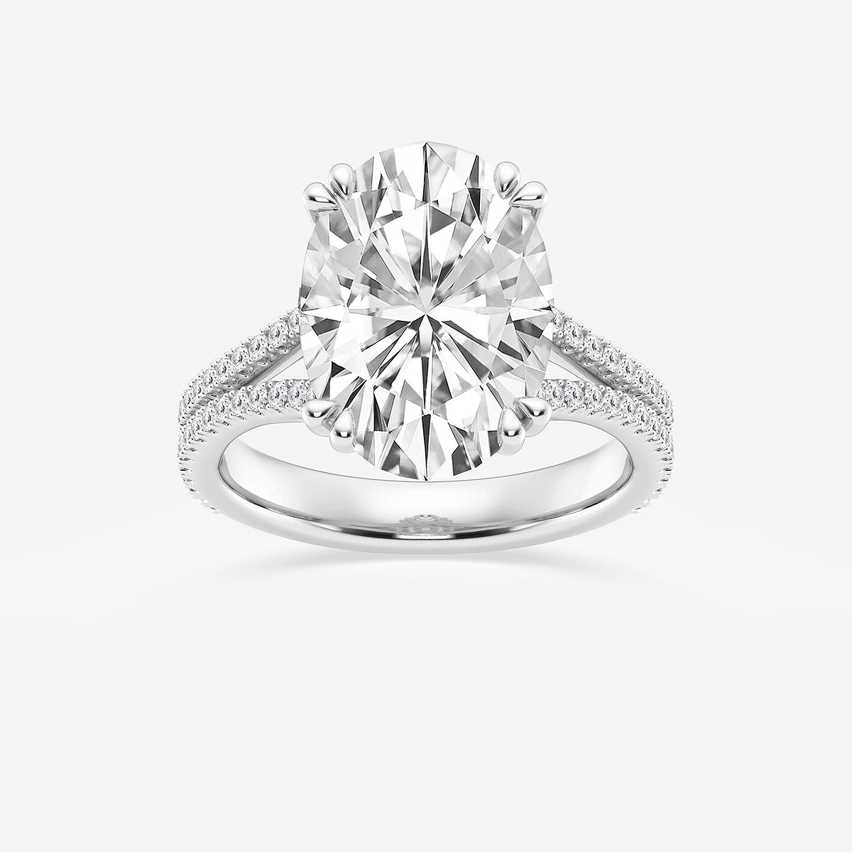 Oval Diamond Double Heart Prong Split Shank Ring in Platinum - 5.33 CTW