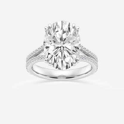 Oval Diamond Double Heart Prong Split Shank Ring in Platinum - 5.33 CTW
