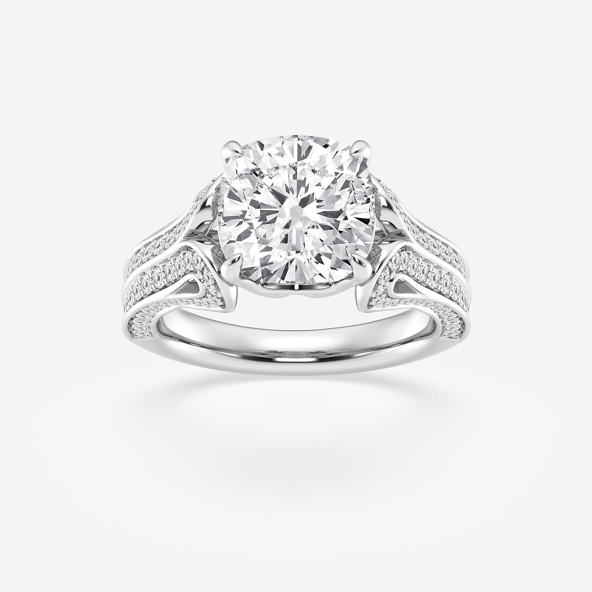 Cushion Diamond Milgrain Split Floral Shank Engagement Ring