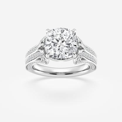 Cushion Diamond Milgrain Split Floral Shank Engagement Ring