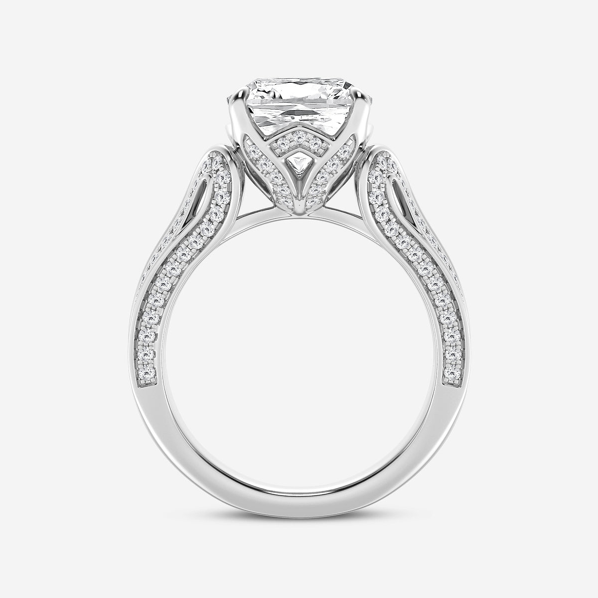Cushion Diamond Milgrain Split Floral Shank Engagement Ring