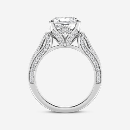 Cushion Diamond Milgrain Split Floral Shank Engagement Ring