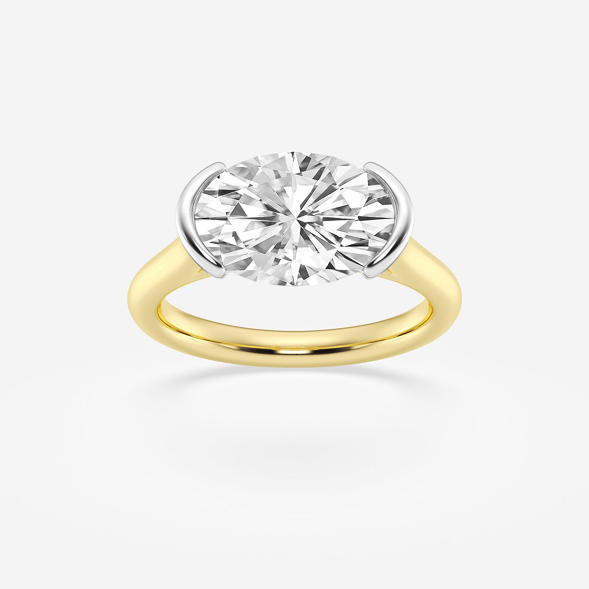 Gold ring with a large diamond on a white background