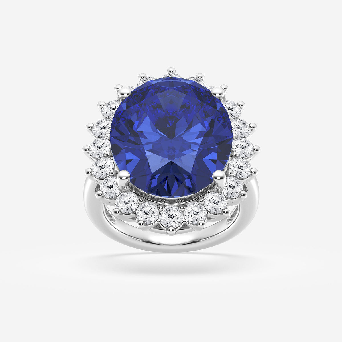 Periwinkle Oval Sapphire Engagement Ring with Round Diamonds