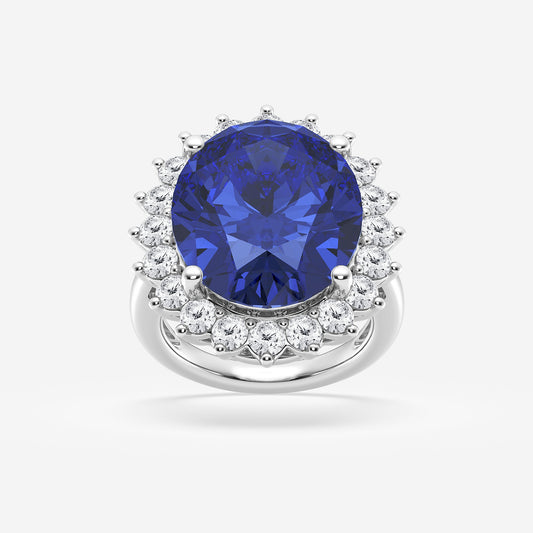 Periwinkle Oval Sapphire Engagement Ring with Round Diamonds