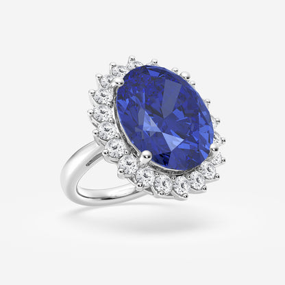 Periwinkle Oval Sapphire Engagement Ring with Round Diamonds