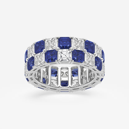 Celeste 3.6x3.6 mm Asscher Cut Created Sapphire and 5 1/2 ctw Asscher Lab Grown Diamond Alternating Two Row Eternity Band - 7.4mm Width    Platinum