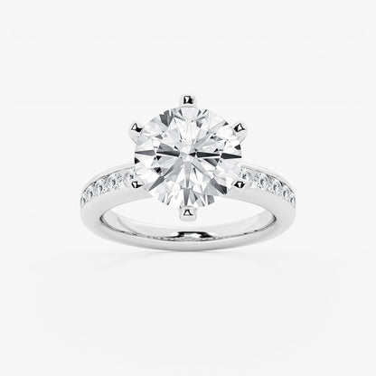 Round Diamond Six Prong Channel Set Side Stone Ring in Platinum - 5.38 CTW