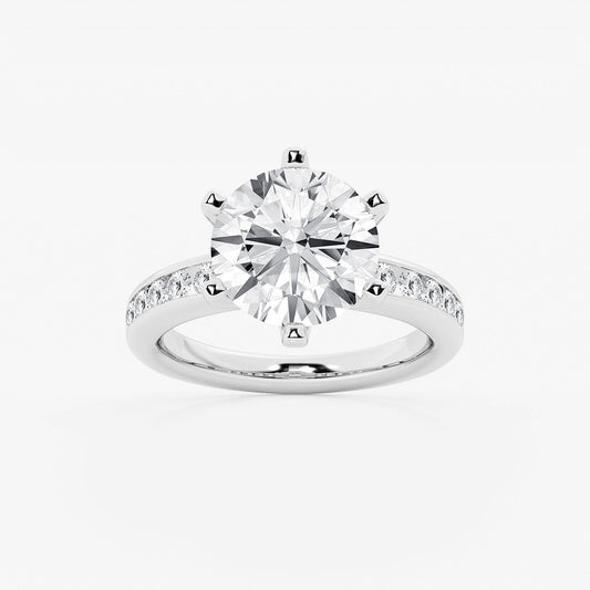 Round Diamond Six Prong Channel Set Side Stone Ring in Platinum - 5.38 CTW
